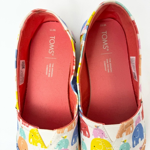 Toms shoes womens size 11 elephants elephant print pink teal yellow peach flats - Picture 6 of 8